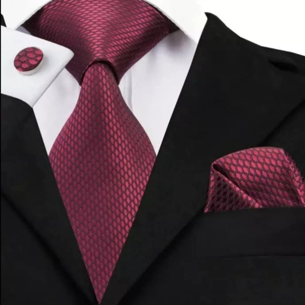 NEW Elegant Men's NeckTie Set 100% Silk Solid Paisl Burgundy and Cummerbund Set